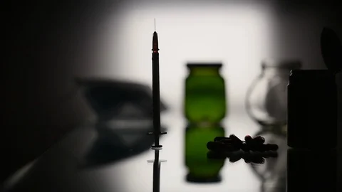 Slide on the table with medical items Stock Footage 125490968