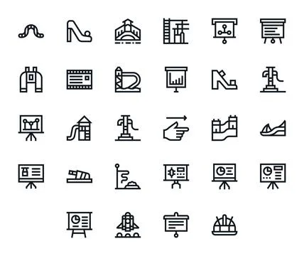 Slide Vector Icon Toolkit featuring 28 PIXEL Perfect Retina Ready Bold Line.. Stock Illustration