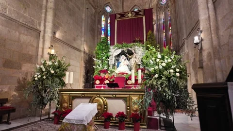 Slideing shot from right to left inside a church in spain Stock Footage 296247186