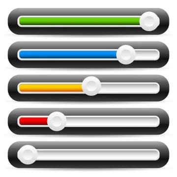 Slider, adjuster interface elements. Horizontal faders for UI designs, horizo Stock Illustration