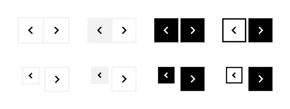 Slider arrow buttons icon set. Website slider navigation symbols. Next and .. Illustrazione stock