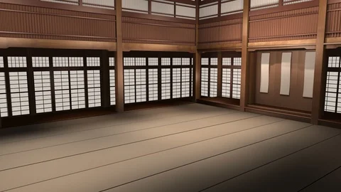 Slider Camera Move Inside Traditional Karate Dojo 3D Animation Video stock 99814854