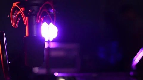 Slider camera movement on panoramic microphone inside a music studio. Stock Footage 135612341