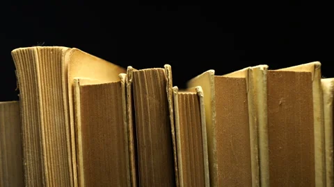 Slider Close Up of Antique Books on Shelf in 50p Stock Footage 337724556
