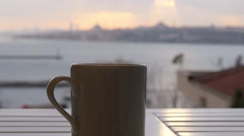 Slider, dolly coffee cup, background sultanahmet istanbul turkey Stock Footage 51363479