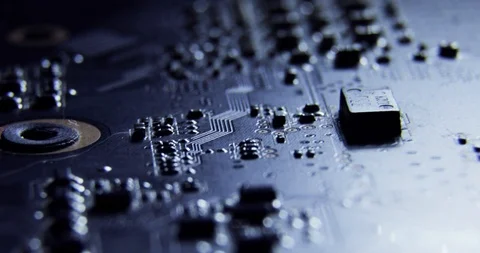 Slider dollymacro shots of the surface of computer hardware parts chips Video stock 97112925