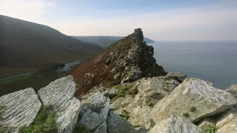 Slider footage of the 'Valley of the rocks" in Devon Stock Footage 133696332