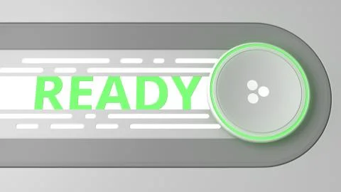 Slider interface element and READY text, 3D rendering Illustrazione stock
