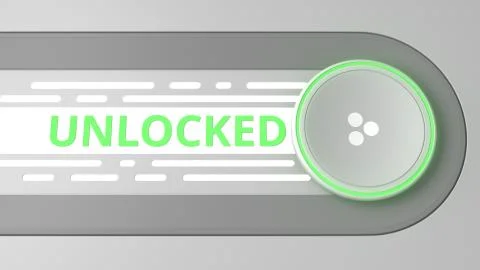 Slider interface element and UNLOCKED text, 3D rendering Stock Illustration