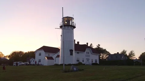 Slider of lighthouse at sunset Stock Footage