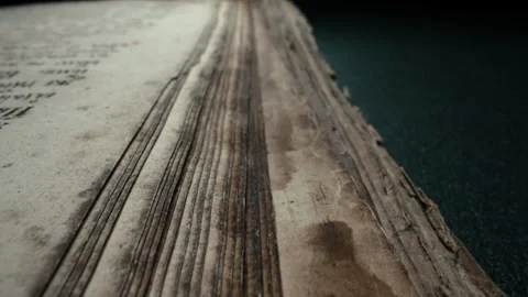 Slider macro view of ancient papyrus,archival manuscripts.Medieval library tomes Stock Footage 243360069