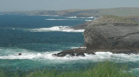 Slider Motion of Ocean and Cliffs on Ireland's West Coast Stock Footage 37347609