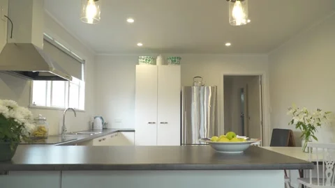 Slider of Nice Clean Kitchen Brand New House Stock Footage 202240169