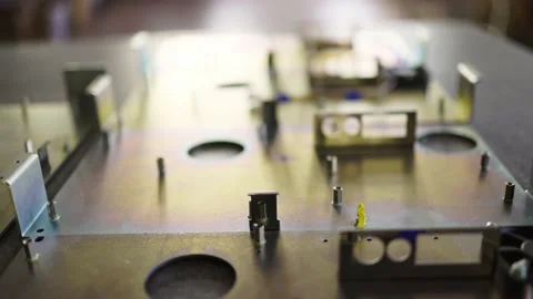 Slider shot of a blank metal components in workshop laboratory Stock Footage 154864500