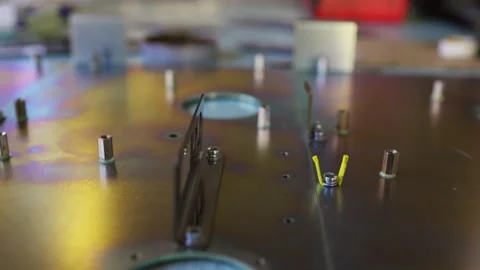 Slider shot of a blank metal components in workshop laboratory Stock Footage 154865398