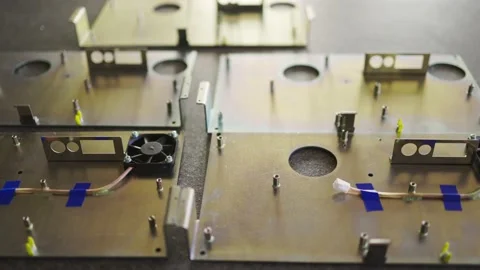 Slider shot of a blank metal components in workshop laboratory Stock Footage 155068485