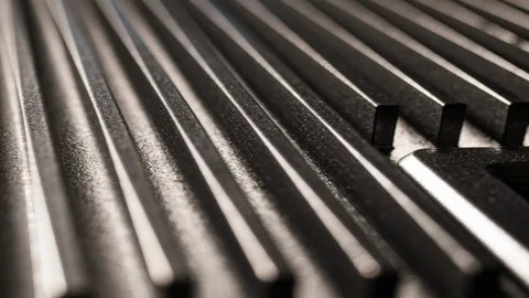 Slider shot close-up iron surface of the device complex automatic control system Stock Footage 116547419