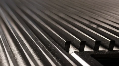 Slider shot close-up iron surface of the device complex automatic control system Stock Footage 116547891