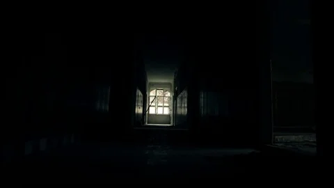 Slider shot down a dark hallway of abandoned mansion Stock Footage 81391986