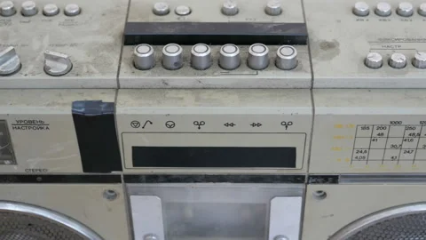 Slider Shot Of Knobs And Switches On Vintage Cassette Deck Tape Player Stock Footage 122130194