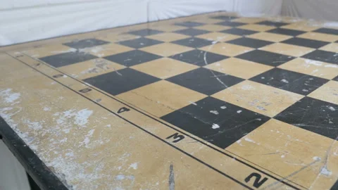  Slider shot Of Old Retro Table With Checkerboard Pattern.  Stock Footage 115593237