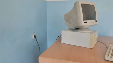 Slider Shot Of Retro Desktop Computer. Stock Footage 126064117