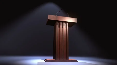 Slider Shot of a speech Podium in Dark light.  Stock Footage