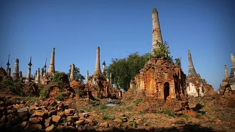 Slider shot of temple in Myanmar4 Stock Footage 104122180