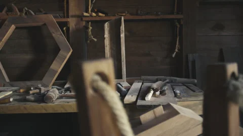 Slider shot of wood working tools. Stock Footage 39206545