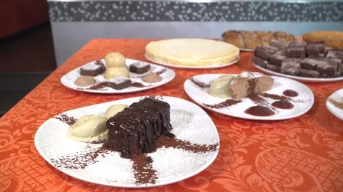 Slider shots of desserts set on table  Stock Footage 85906235