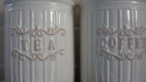 Slider Sugar Coffee Tea pots kitchen cut away 스톡 동영상 74775334