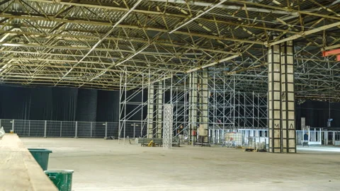 Slider timelapse shot of Large Indoor Stage Setup Stock-Footage 318953900