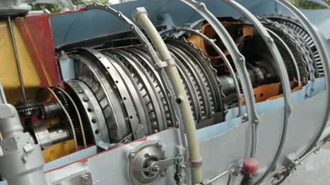Slider View Of Airplane Jet Engine Turbine In Cross Section 스톡 동영상 98057883