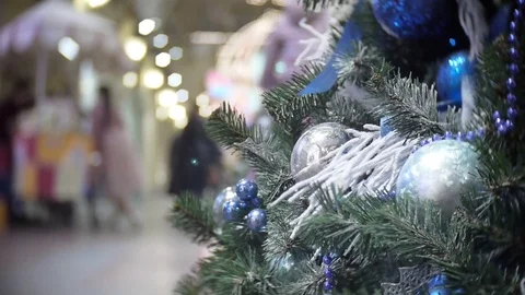Slider view of blue mirror and matte balls and snow. New Year's and abstract Video stock 70658496