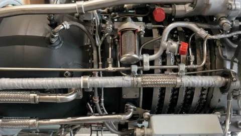 Slider View Of Internal Components Of Aircraft Engine. Aircraft construction Stock Footage 97998465