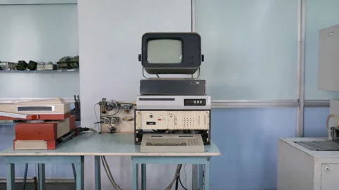 Slider View Of Old Computer And Electronic Equipment Stock Footage 98419491