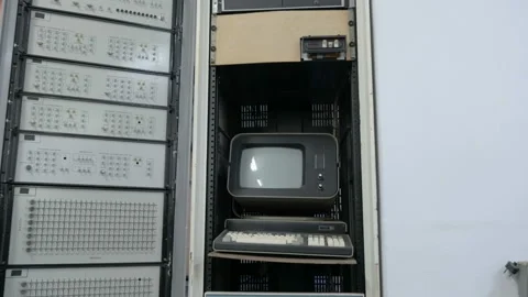 Slider View Of Old Controlled Computing Machine. Stock Footage 104760669