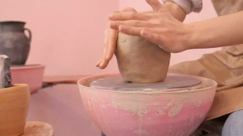 Slider View Of Rotating Piece Of Clay On Potter's Wheel. Concept: Art, Creative, Stock Footage 119202947