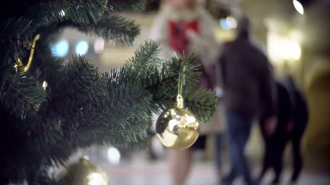 Slider view of small golden mirror ball. New Year's and abstract blurred Video stock 70662159