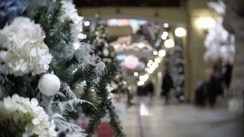 Slider view of white balls and flowers. New Year's and abstract blurred shopping 스톡 동영상 70660274