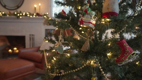 Slider from Xmas Tree to Glowing Fireplace Stock Footage 227999990