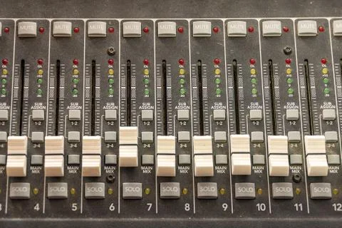 Sliders on the mixing console Stock-Fotos