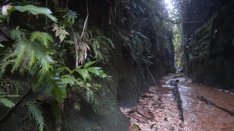 Slides from side to side of a watery canyon in Colombian nature reserve Stock-Footage 109075573