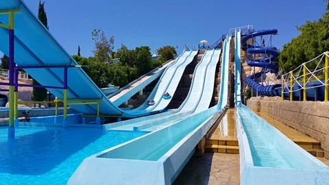Slides at water park Video stock 76581163