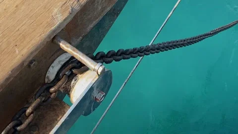 Sliding of the anchor chain on the tension roller Stock Footage 166444091
