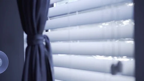 Sliding Away from Window Blinds and Curtain Video stock 83957789