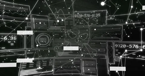 Sliding bars initiating node glow, schematic revealing eyes, codes updating for Stock Footage 331197749