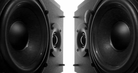 Sliding between two lying speakers with vibrating bass Stock Footage 155858293