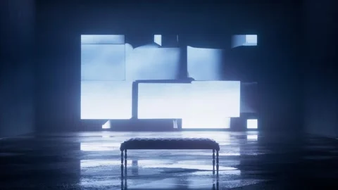 Sliding blocks of light rearranging across a large screen Stock Footage 346781291