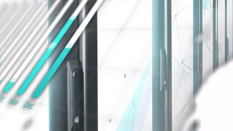 Sliding blurred code driving panel animating in studio showing month bars cyan Stock Footage 332844221